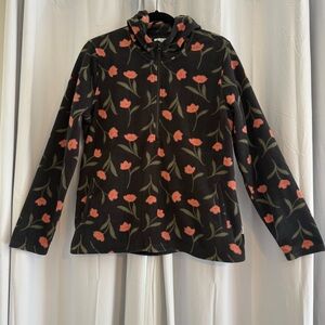 O’Neill Josie Floral Fleece Half Zip Hooded Pullover Black Pink Women’s Medium